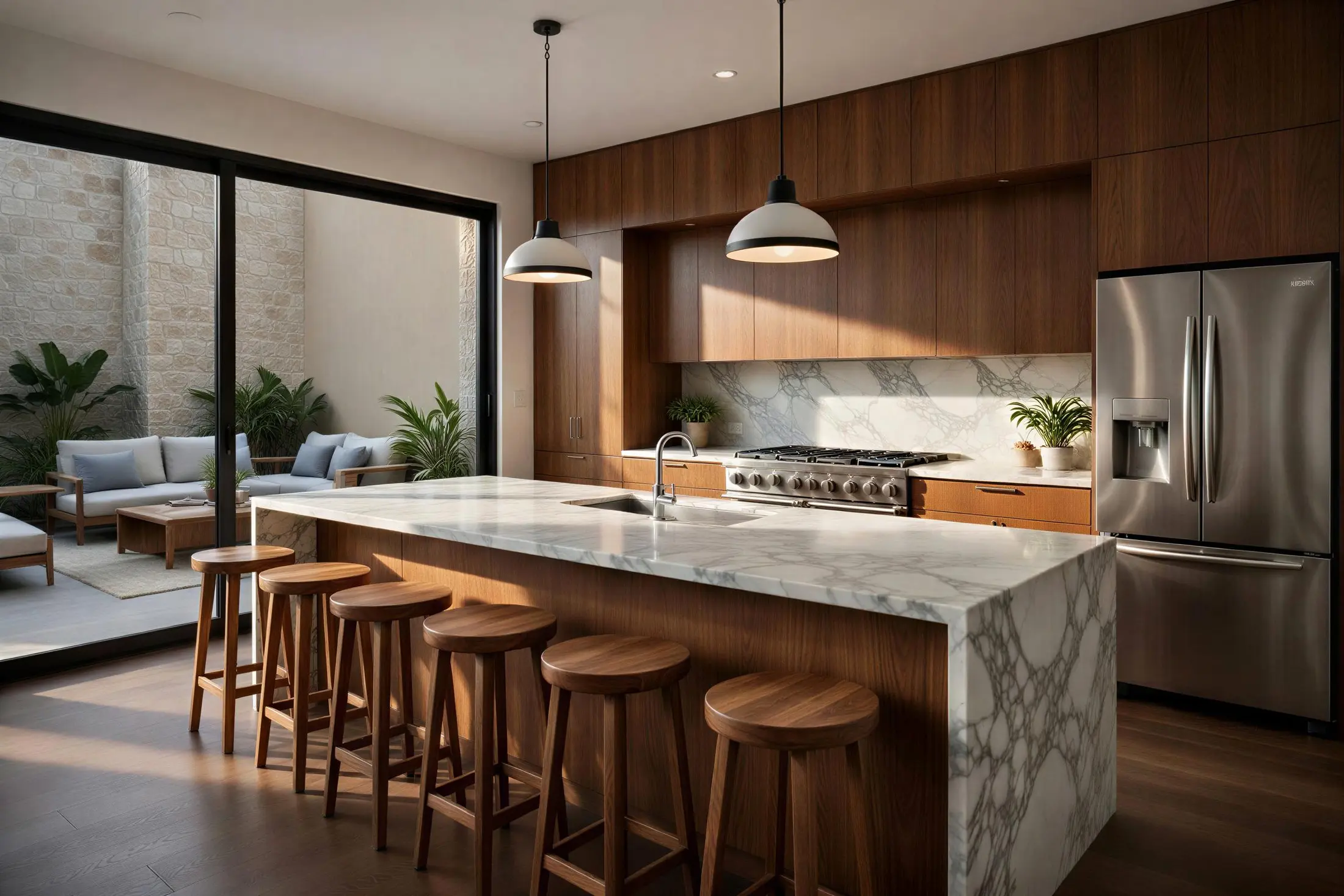 Dark-palette kitchen and dining