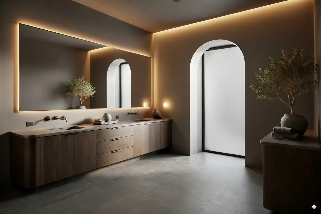 Primary bath, dark palette