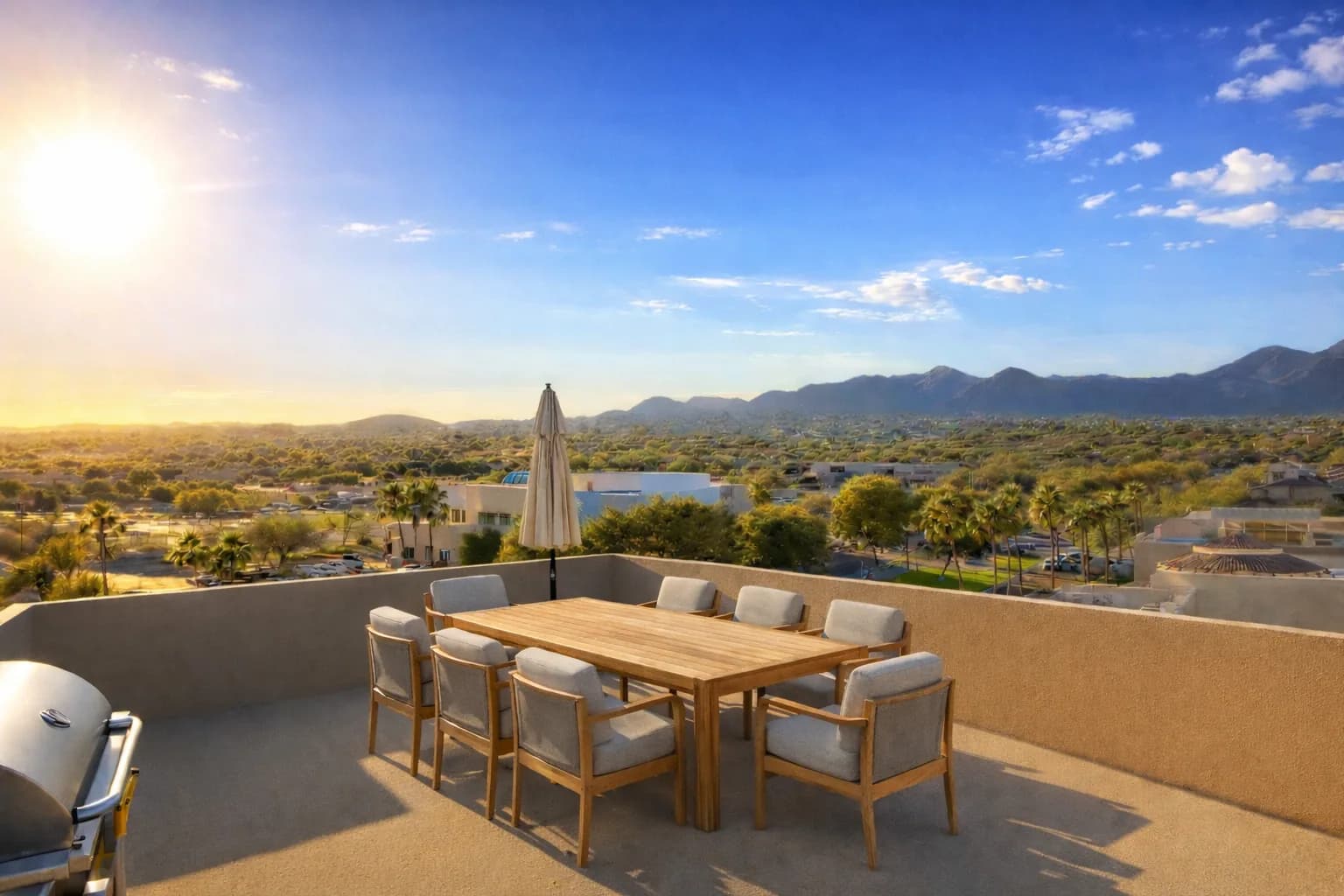 Rendering of a rooftop deck at The Avenue with mountain views