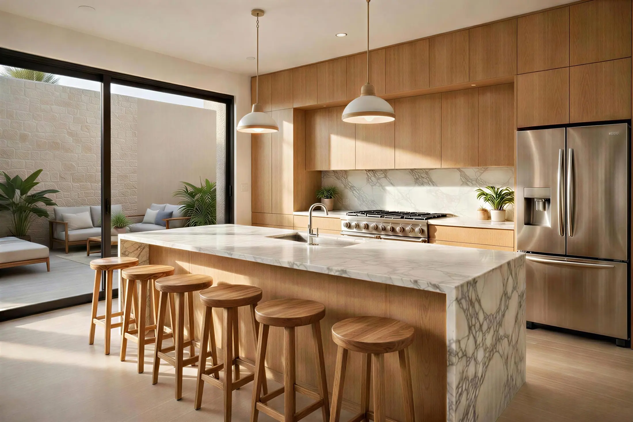 Light-palette kitchen and dining